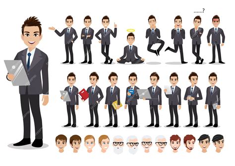 Premium Vector Businessman Cartoon Character Set Handsome Business