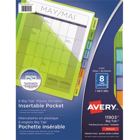 Avery Big Tab Pocket Insertable Plastic Dividers 8 Tabs London Drugs