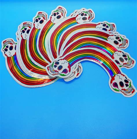 Holographic Rainbow Skulls 73 Inch Stickers Etsy