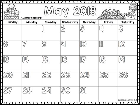 Free 2018 Monthly Calendars For Kids Lizs Early Learning Spot