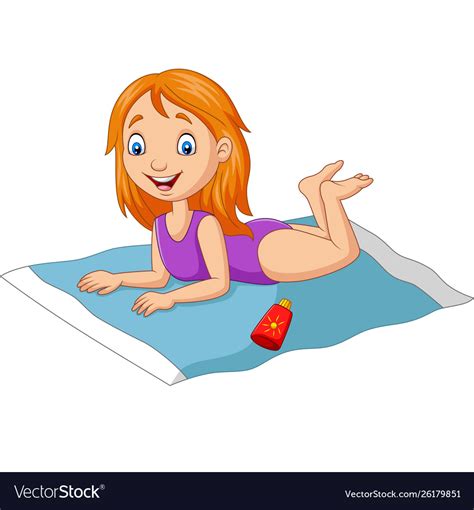 Cartoon Girl In A Swimsuit Lying Down On Beach Vector Image