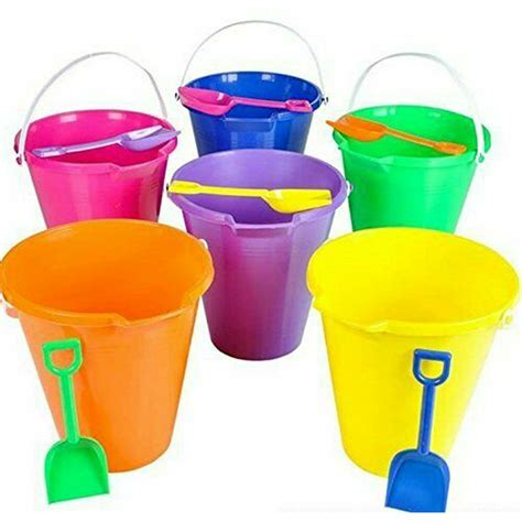 2 Buckets 9 Inch Large Plastic Beach Pail And Shovel Set Fun Children
