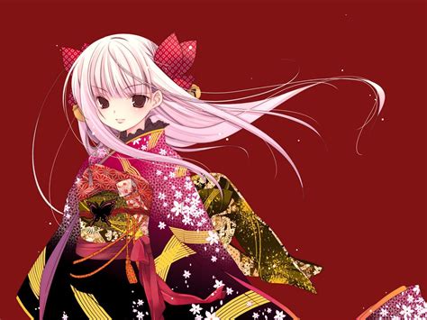 Anime Japanese Wind Girl Dress Wind Long Hair Kimono Red