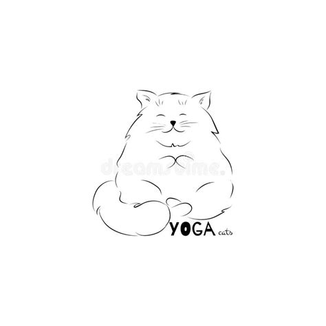 Cute Cat In Meditationyoga Cat Hand Drawn Vector Illustration Stock