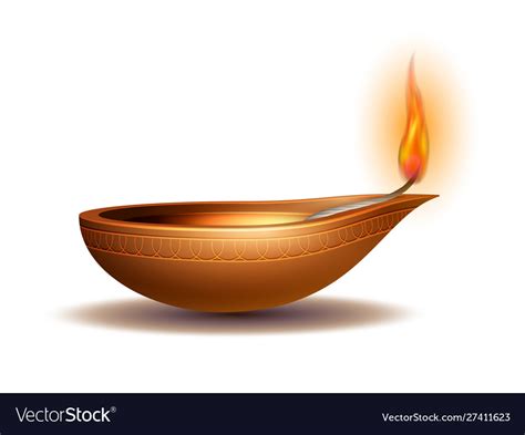 Burning Diya On Happy Diwali Holiday Isolated Vector Image