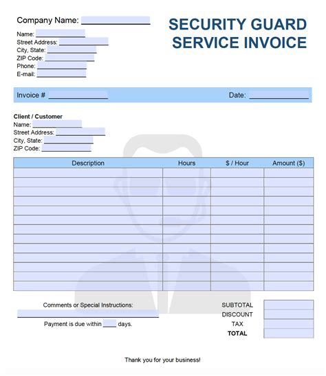 security guard service invoice template  word