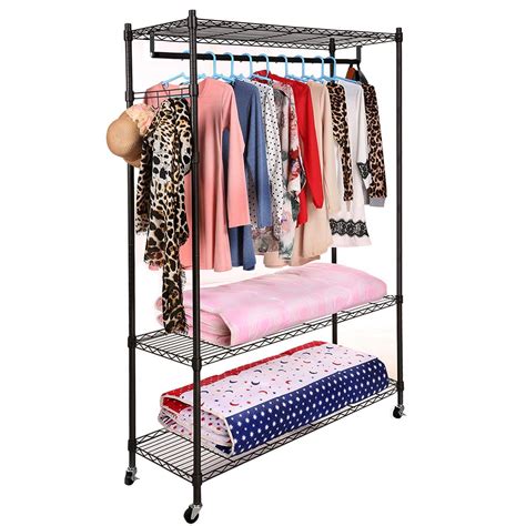 3 Tiers Large Size Heavy Duty Wire Shelving Garment Rolling Rack