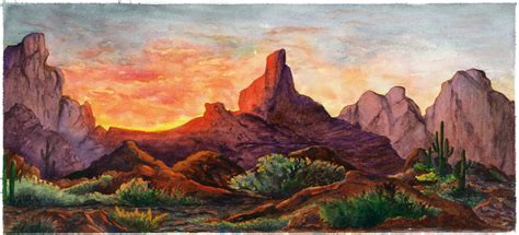 Desert Sunset Southwest Landscape Painting Zion National