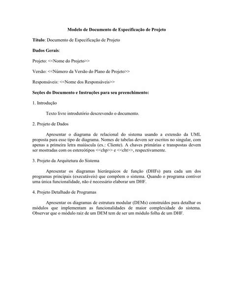 Pdf Modelo De Documento De Especifica O De Projeto T Tulo Texto Livre Introdut Rio