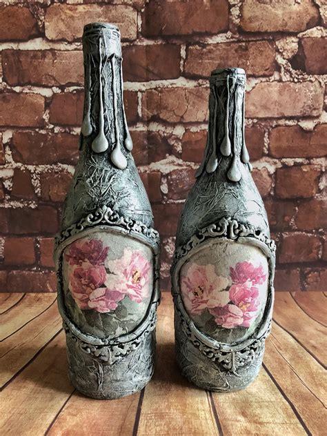 Decorated Wine Bottles.Decoupage. Altered Art.Glass Bottles | Etsy