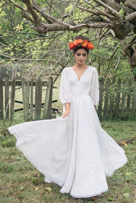 FRIDA 1970 S Mexican Cotton Lace Wedding Dress Mexican Wedding