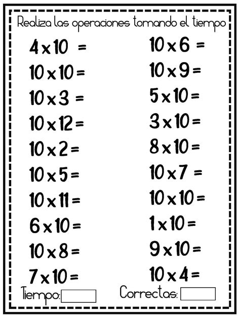 Multiplicaciones Sencillas Repasamos Tablas De Multiplicar 10