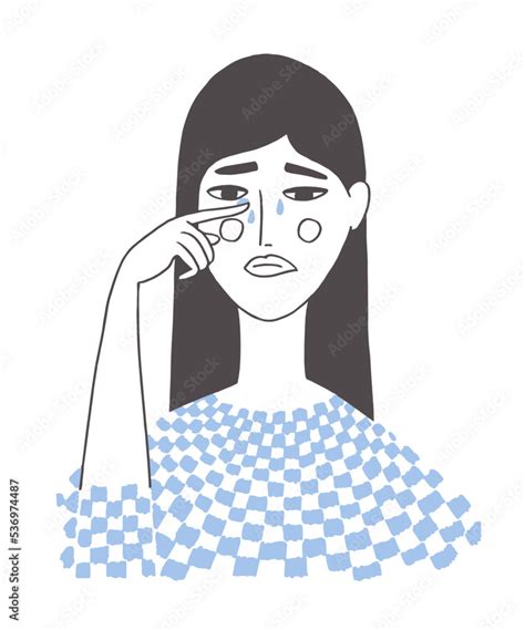 Vecteur Stock Young Woman Crying Wipes Tears By Hand Mental Health
