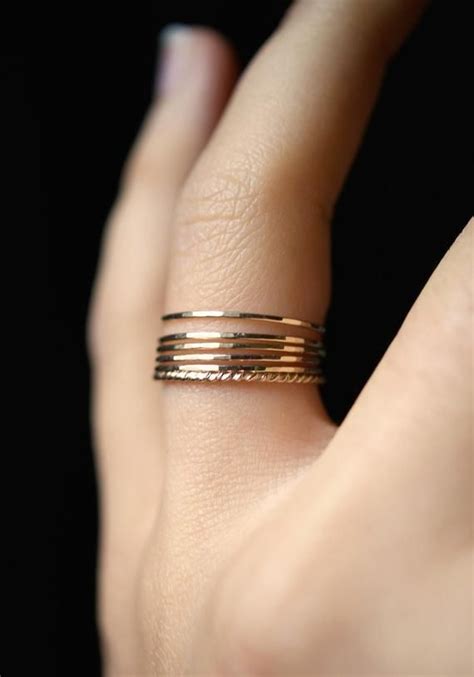 Ultra Thin Gold Filled Twist Stacking Rings Set Of 6 14k Gold Etsy