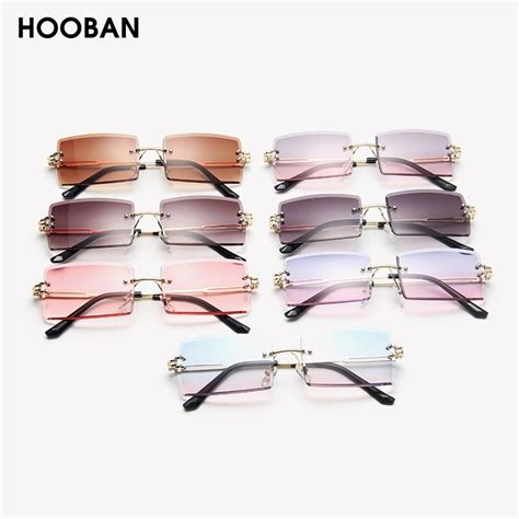 hooban 2020 popular rimless sunglasses women brand designer rectangle female sun glasses fashion