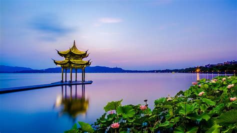 5k Uhd Asia Zhejiang Hangzhou Xihu West Lake Chinese Pavilion