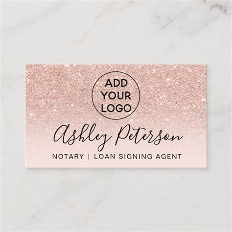 Notary Logo Typography Blush Rose Gold Glitter Business Card Zazzle