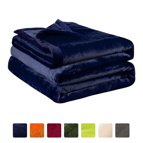 Flannel Fleece Throw Blanket Microfiber Plush Warm Fuzzy Lightweight Blanket For Bed Queen Navy