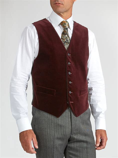 Burgundy Velvet Cotton Single Breasted 6 Button Piped Waistcoat