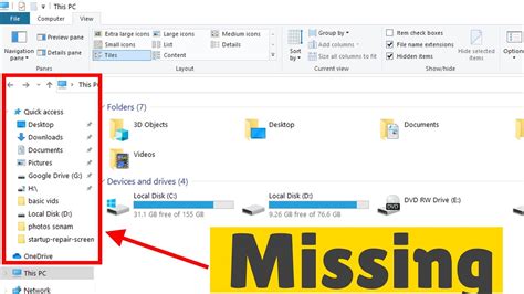 Navigation Pane Missing In File Explorer Windows 10 Fix Youtube