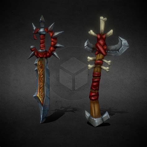 3d Model Sword And Axe Stylized Weapons Game Ready Low Poly Vr Ar Vr