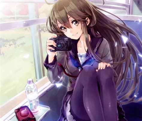 Female Anime Character Holding Camera Digital Wallpaper Hd