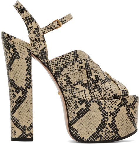Gucci Beige And Brown Python Platform Heeled Sandals Gucci