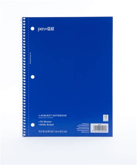 Pen Gear 1 Subject Notebook Wide Ruled Blue 70 Sheets