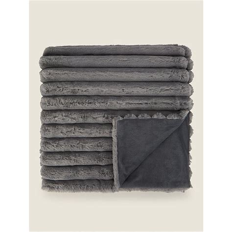 Grey Ribbed Faux Fur Throw Home George At Asda