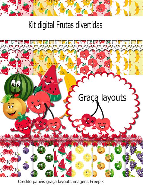 Kit Digital Frutas Divertidas Gra A Layouts Design Personaliza O E Cria O Arte Digital