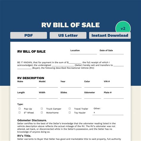 Rv Bill Of Sale Form Template Printable And Editable As Is Bill Of Sale