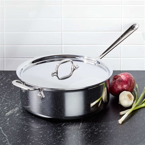 All Clad D Stainless Steel Qt Deep Saut Pan With Lid Reviews Crate Barrel