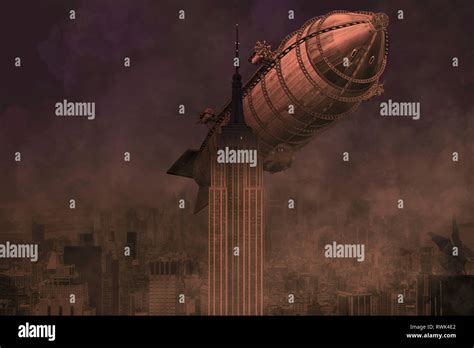 A Rigid Airship Flies By The Empire State Building Ready To Collide