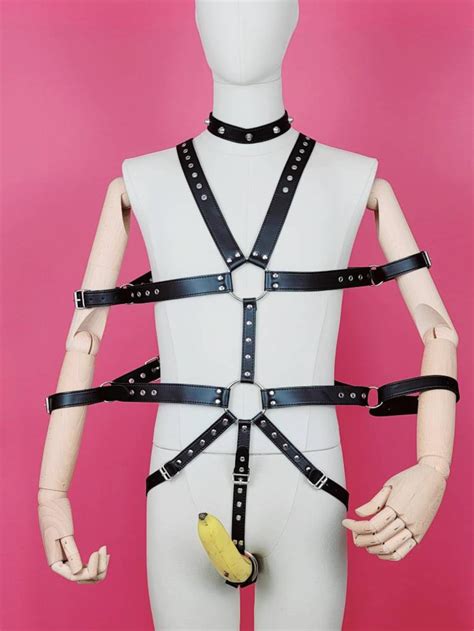 Men Adjustable Body Harness Restraint Bondage Leather Strap Etsy