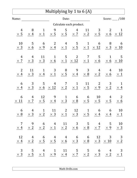 4th Grade Multiplication Worksheets 100 Problems Free Printable
