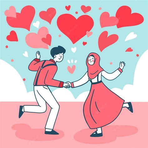 Premium Vector Sweet Young Muslim Man And Woman Dancing Doodle