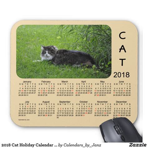2018 Cat Holiday Calendar By Janz Mouse Pad Cat Holidays