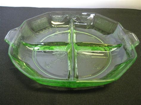 Hocking Glass Green Princess 4 Part Handled Relish Tray Made In USA