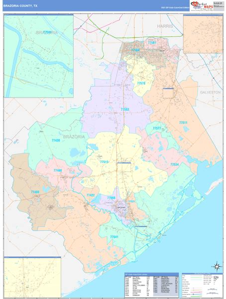 Brazoria County Tx Wall Map Color Cast Style By Marketmaps