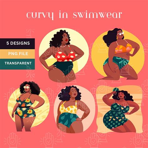 Plus Size Black Woman Clipart Curvy Girl Clip Art Cartoon In Swimwear Beach Day Black Girl