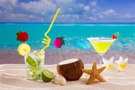 Caribbean Tropical Beach Cocktails Mojito Margarita Royalty Free Stock