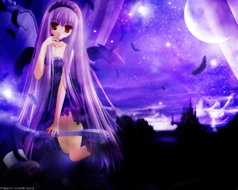 Feathers Purple Hair Anime Girls High Quality Wallpapers