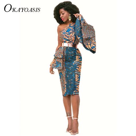 Bodycon Elegant Pencil Dress One Shoulder African Dresses For Women Plus Size 3xl Floral Dress