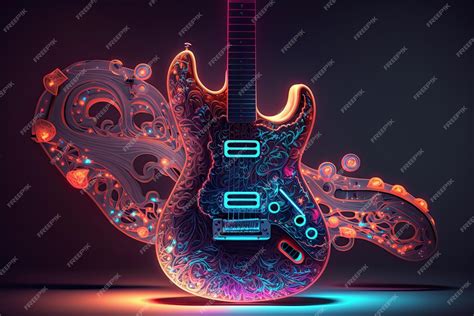Premium Photo Abstract Neon Light Electric Guitar Artwork Design