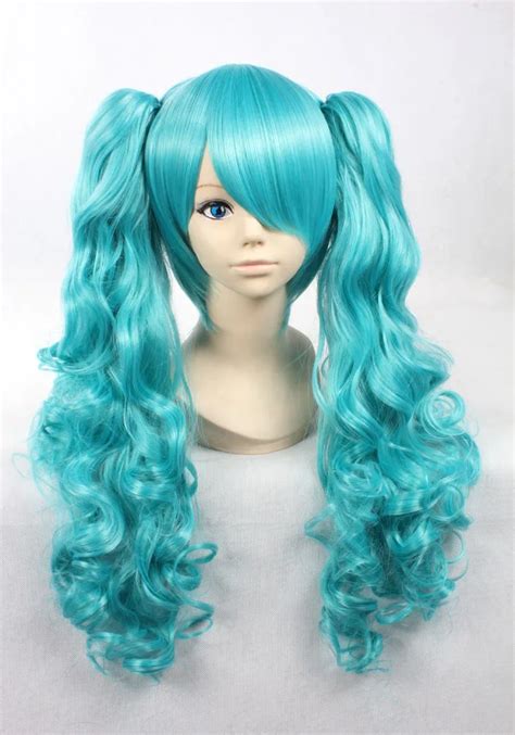 Quality Thick 70cm30cm Ponytails Clips Wavy Blue Wig Vocaloid Hatsune