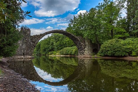 Photography Clouds Bridge Trees Water River