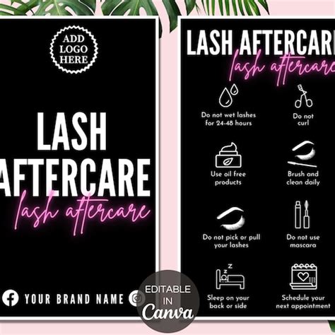 Lash Aftercare Card Template Printable Eyelash Care Cards Etsy