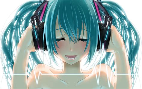 Headphones Vocaloid Hatsune Miku Tears Aqua Hair Anime Girls 1280x800