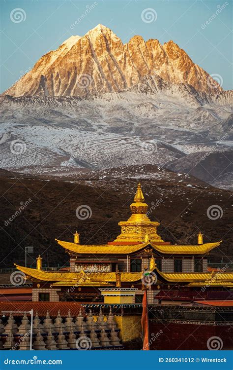 Scenic Shot Of The Tagong Temple And Yala Mountain Covered In Snow In