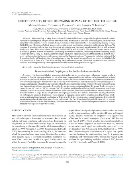 PDF Directionality Of The Drumming Display Of The Ruffed Grouse